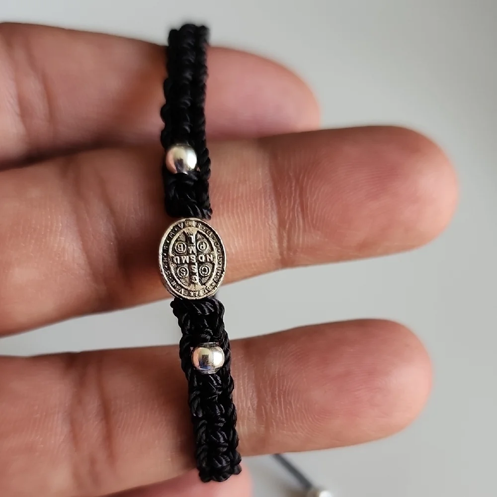 Elegant Black Braided Bracelet with Silver Beads